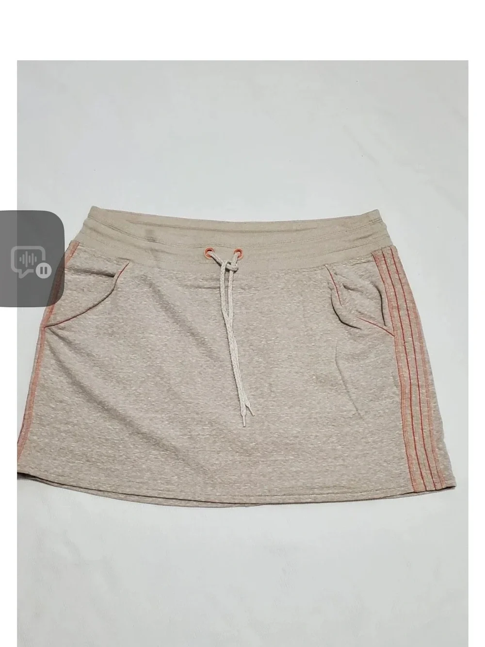 Athleta Heather Beige Mini Skirt with Coral Stripe Trim